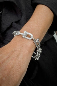 Pulseira Elos Geométricos Cravejados | Banho de Ródio | Sofisticada