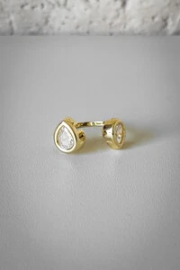 Anel Duo Gotas Cravejadas | Banho Ouro 18k | Moderno