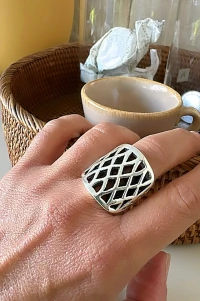 Anel Teia Vazado Trama Geométrica | Prata 925 | Estilo Marcante