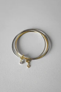 Pulseira 3 Fios Pingentes | Banho Ródio e Ouro 18k | Contemporâneo