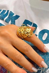 Anel Onça Vazado Ajustável | Banho de Ouro 18k | Imponente