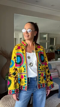 Casaco Bordado Suzani Linho Amarelo