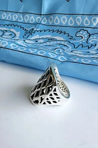 Anel Teia Vazado Trama Geométrica | Prata 925 | Estilo Marcante