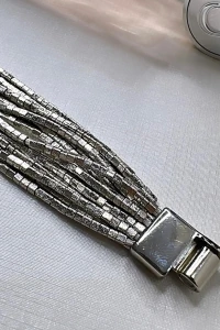 Pulseira Fios Malha Cubinhos | Banho de Ródio | Moderna