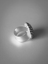 Anel Redondo Escamas Ajustável | Banho de Prata 925