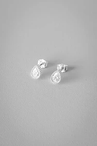 Brinco Gota Texturizada Zircônia | Prata 925 | Elegante