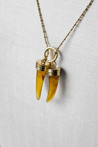 Colar Pingentes Dentes Âmbar | Banho Ouro 18k | Poderoso