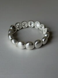 Pulseira Seixos Statement Ajustável em Banho de Prata | Tatsi
