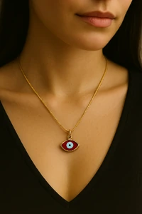 Colar Olho Grego Losango Vermelho | Banho de Ouro 18k | Amuleto