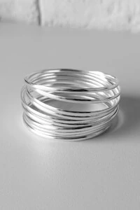 Kit 12 Pulseiras de Argola Fio Liso 3mm | Prata 925 | Mix Pulseirismo