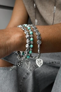 Trio de Pulseiras com Pingentes | Banho de Prata 925 | Personalidade