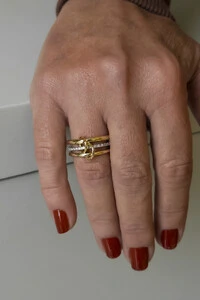 Anel Trio | Bicolor Ouro 18k e Ródio | Aros Interligados