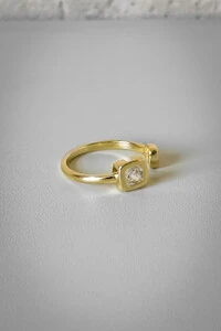 Anel Duo Quadrado Cravejado | Banho Ouro 18k | Moderno