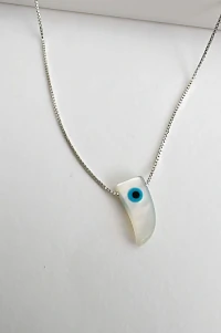 Colar Dente Madrepérola Olho Grego | Prata 925 | Amuleto