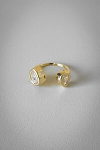 Anel Duo Gotas Cravejadas | Banho Ouro 18k | Moderno