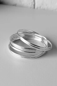 Kit 8 Pulseiras de Argola Fio Liso 3mm | Prata 925 | Mix Impacto