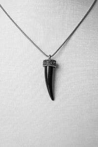 Colar Dente Preto Entalhado | Banho Ródio | Autêntico