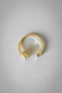 Anel Duo Quadrado Cravejado | Banho Ouro 18k | Moderno