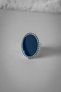 Anel Oval Pedra Azul Ajustável | Banho de Prata 925 | Elegante