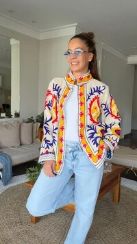 Casaco Bordado Paisley Linho Off-White