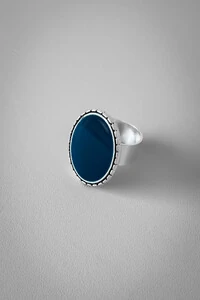Anel Oval Pedra Azul Ajustável | Banho de Prata 925 | Elegante