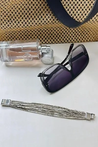 Pulseira Fios Malha Cubinhos | Banho de Ródio | Moderna