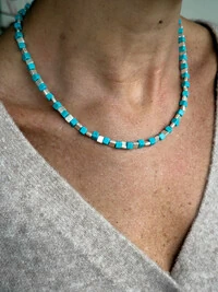 Colar Geométrico Turquesa e Prata | Banho de Prata 925 | Moderno e Minimalista