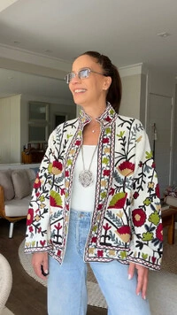 Casaco Bordado Outono Linho Off-White
