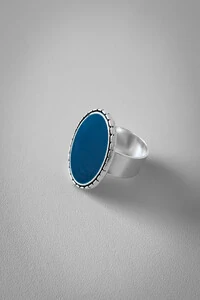 Anel Oval Pedra Azul Ajustável | Banho de Prata 925 | Elegante
