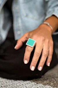 Anel Quadrado Turquesa | Banho de Prata 925 | Colorido