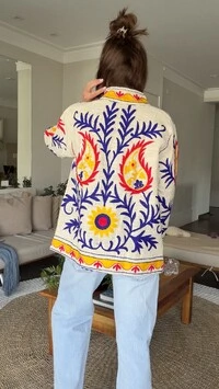 Casaco Bordado Paisley Linho Off-White