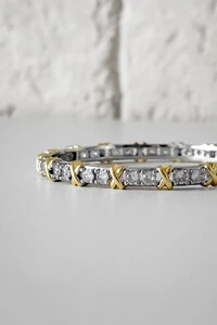 Bracelete Cravejado X Duo | Banho Ródio e Ouro 18k | Luxo