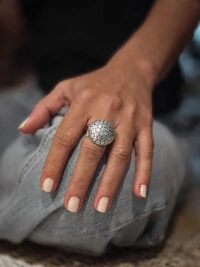 Anel Cúpula Espiral Ajustável | Banho de Prata 925