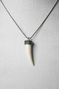 Colar Dente Entalhado | Banho Ródio | Autêntico