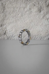 Anel Cravejado X Duo | Banho de Ródio & Ouro 18k | Luxuoso