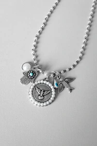 Colar Patuá Pomba da Paz | Banho Ródio | Proteção