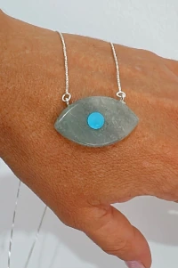 Colar Pingente Olho Verde | Prata 925 | Pedra Natural