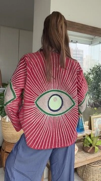 Casaco Bordado Veludo Vermelho Olhos e Raios Tati Veste