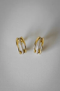 Brinco Argola Pavê Tripla | Banho de Ouro 18k | Brilho Sofisticado