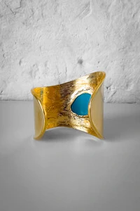 Bracelete Orgânico Pedra Turquesa | Banho Ouro 18k | Contemporâneo