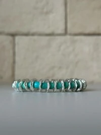 Pulseira Elástica Firme Turquesa e Ondas Banho de Prata