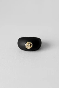 Anel Noir | Resina Preta | Zircônias em Ouro 18k