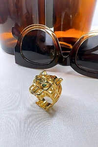 Anel Onça Vazado Ajustável | Banho de Ouro 18k | Imponente