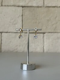 Brinco Duplo Duas Zircônias Banho de Ouro 18k