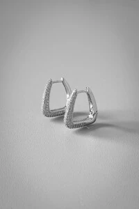 Brinco Geométrico Cravejado G | Banho de Ródio | Moderno