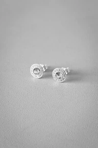 Brinco Solitário Halo Cravejado | Prata 925 | Clássico