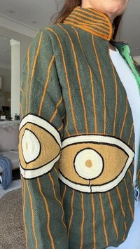 Casaco Bordado Olhos Linho Algodão Verde-Musgo