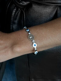 Bracelete Olho Grego | Banho de Prata | Esmalte e Zircônias