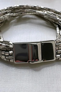 Pulseira Fios Malha Cubinhos | Banho de Ródio | Moderna