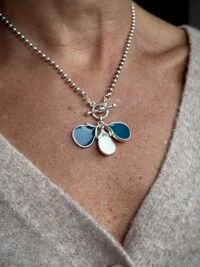 Colar Gotas Azul Pingente Triplo | Banho de Prata 925